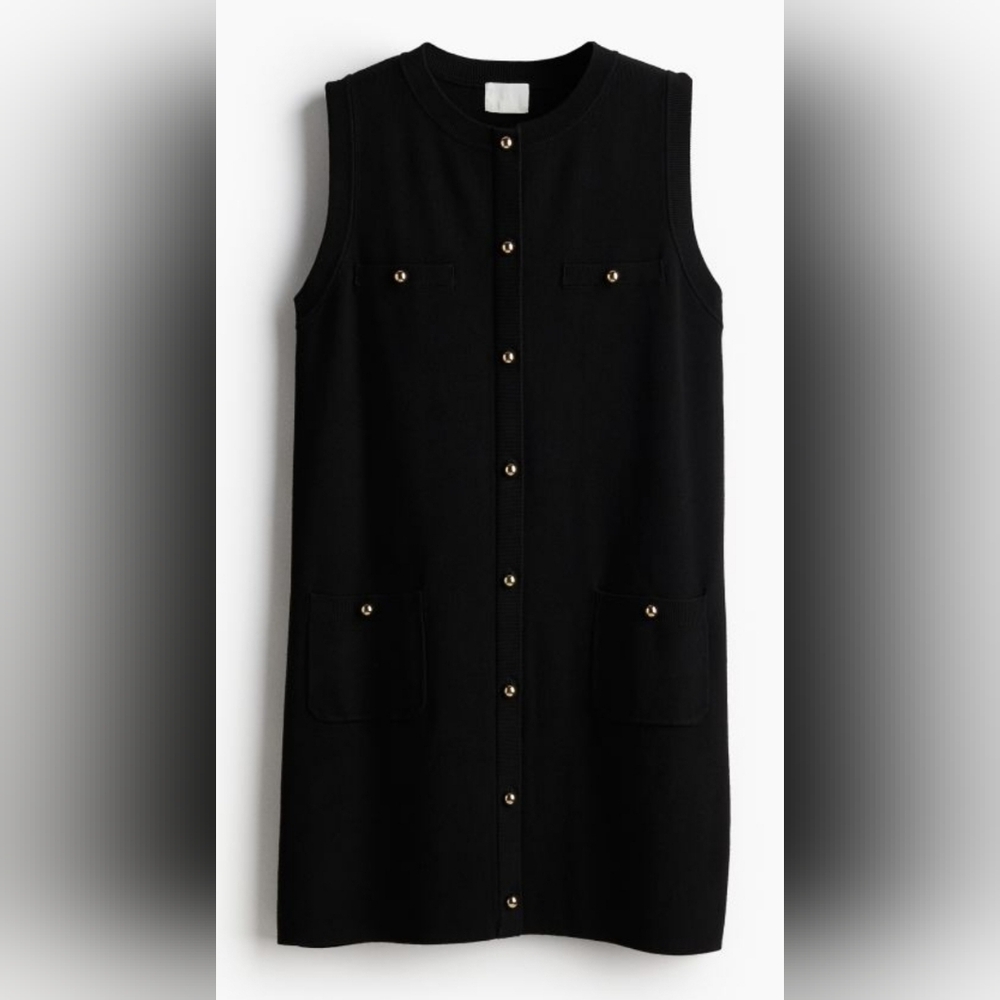 Black Tank Shift Dress with Gold Buttons
